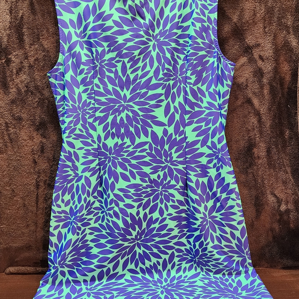 Aryeh Blue and Teal Leaf Print Dress size small - Picture 3 of 4